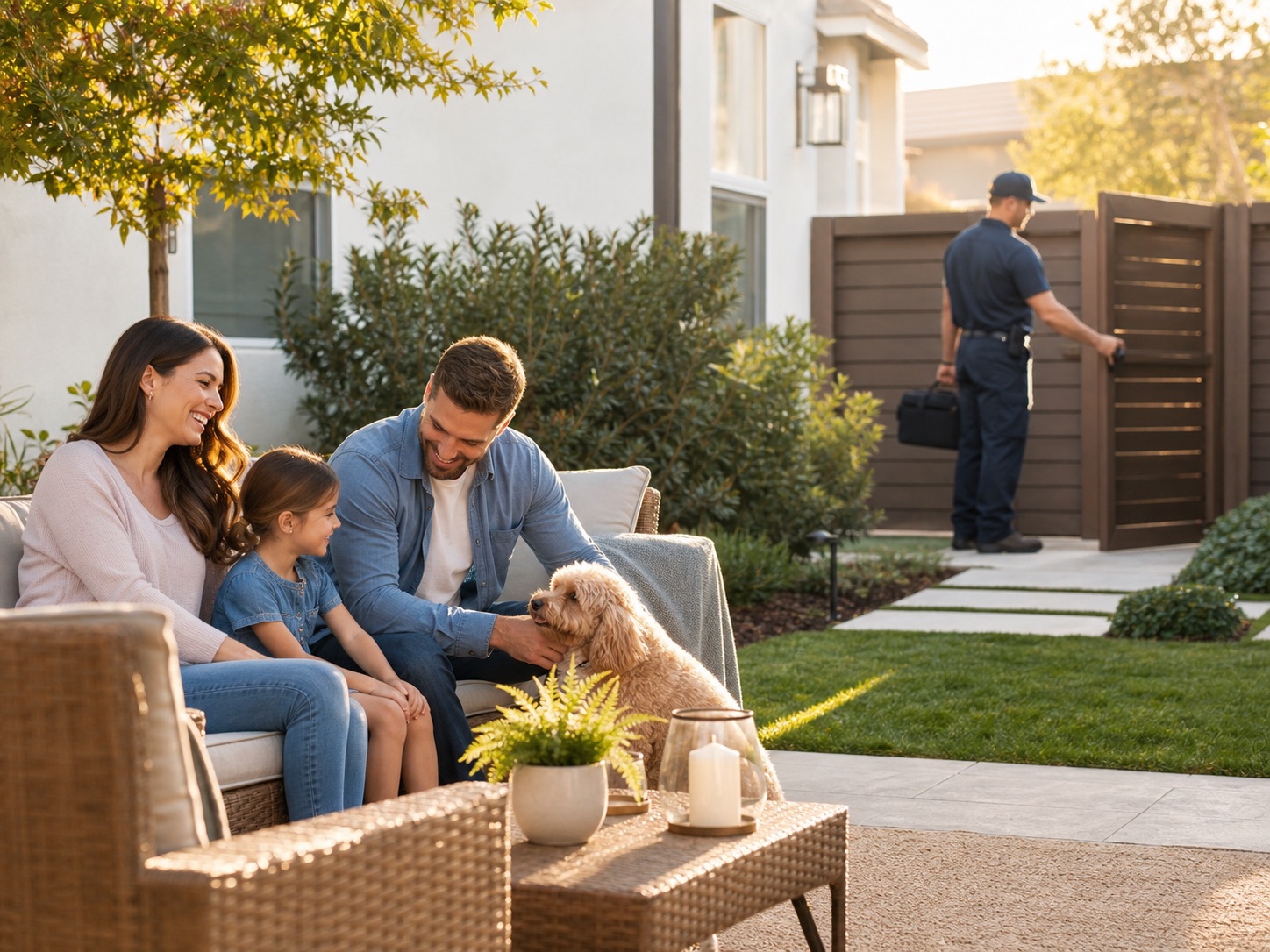 Family relaxing in a pest-free backyard after AAA Pest Control service